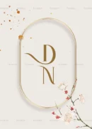 Minimal gold monogram design with floral elements on a soft beige background