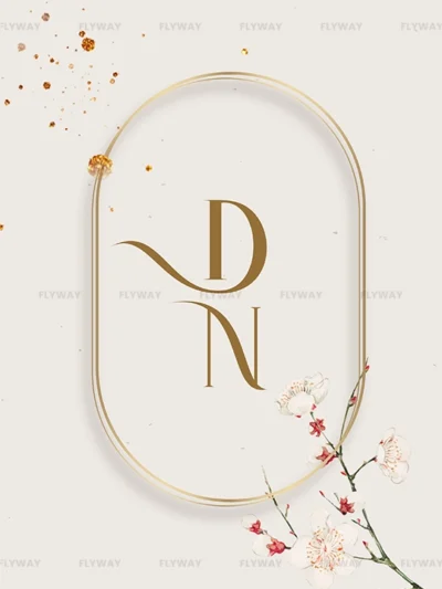 Minimal gold monogram design with floral elements on a soft beige background