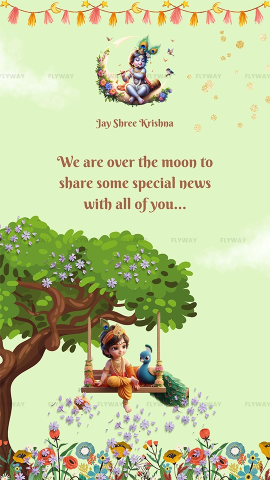Baby shower announcement with Lord Krishna illustration
