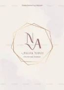 Elegant engagement invitation cover with NA monogram inside a geometric frame for Anuj & Niyati, dated 17th October 2024.