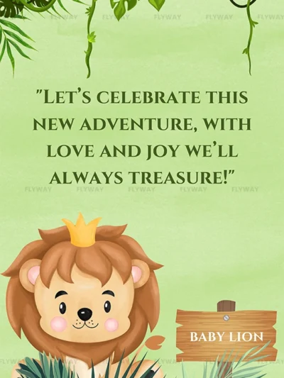 Baby lion themed baby shower quote card
