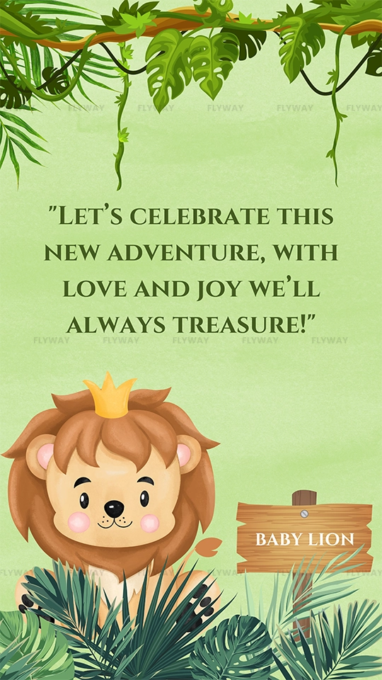 Baby lion themed baby shower quote card