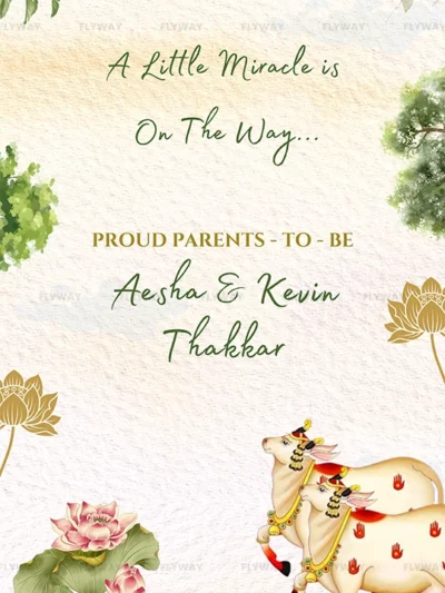 Baby shower invitation announcing parents-to-be Aesha & Kevin Thakkar