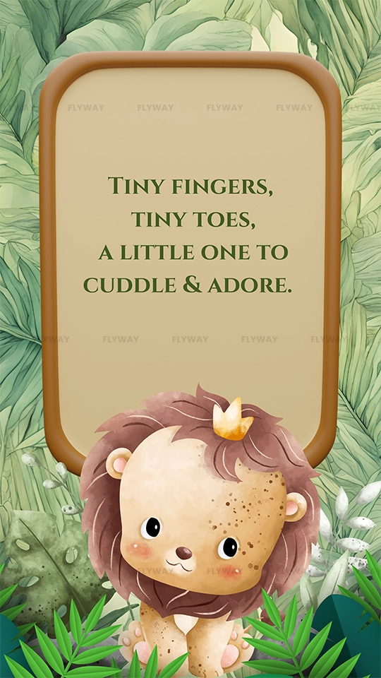 Cute baby lion with cuddly quote for baby shower