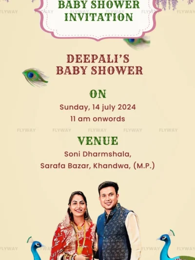 Elegant couple standing with peacocks illustration