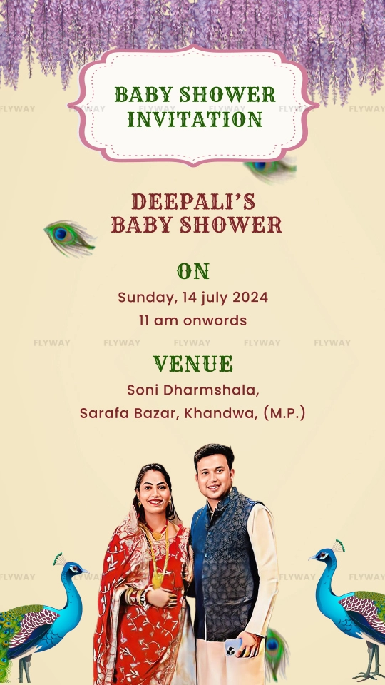 Elegant couple standing with peacocks illustration