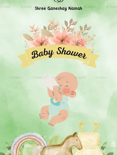 Watercolor floral baby shower banner with baby bottle and rocking horse