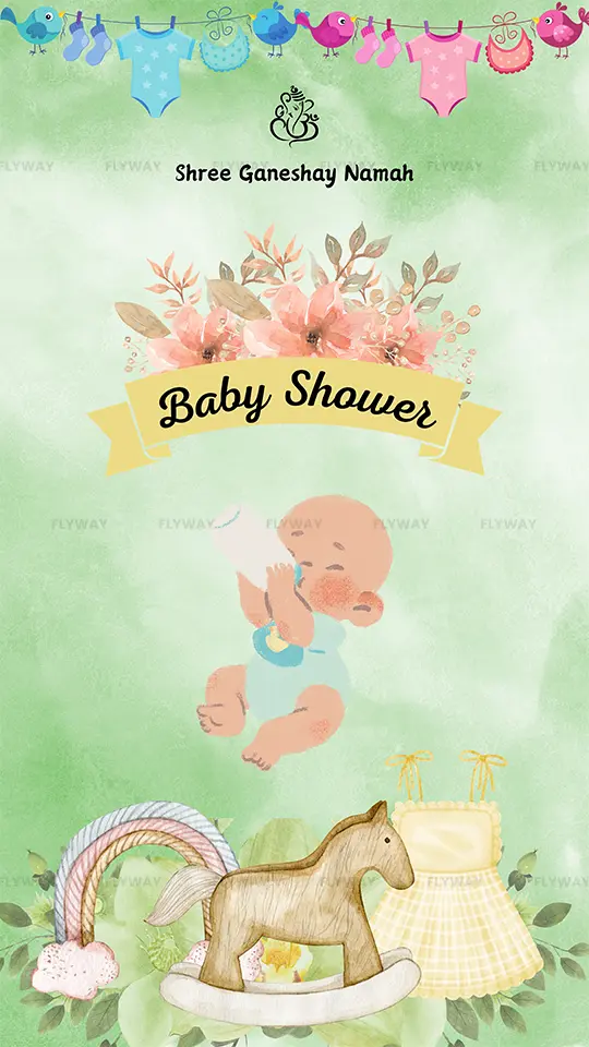 Watercolor floral baby shower banner with baby bottle and rocking horse