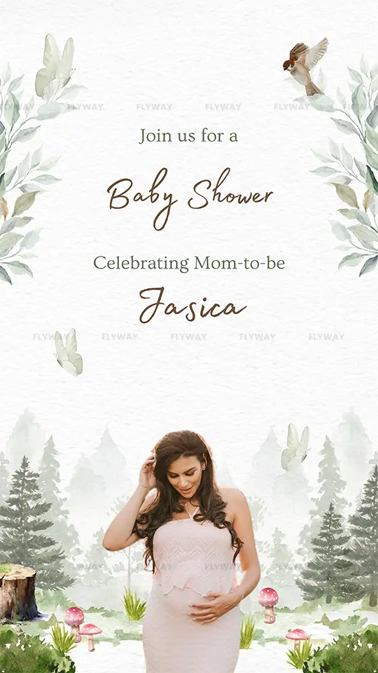 Elegant baby shower invitation for mom-to-be Jasica with forest theme