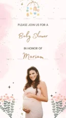 Baby shower invitation honoring Mariam with a soft pink watercolor design