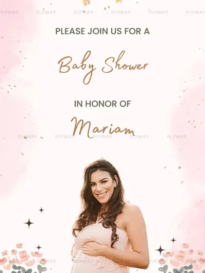 Baby shower invitation honoring Mariam with a soft pink watercolor design