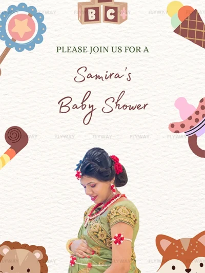 Pregnant woman in traditional dress baby shower invite