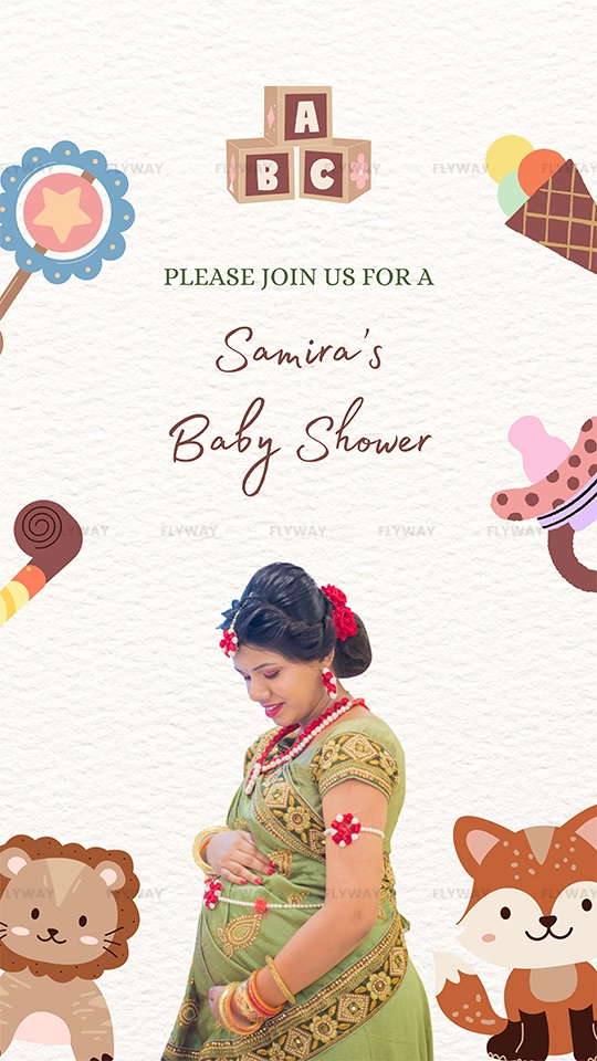Pregnant woman in traditional dress baby shower invite
