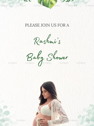 Rashmi’s Baby Shower Invitation Card with Tropical Leaves and Mom-to-Be