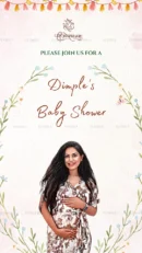 Dimple's baby shower invitation with floral design and pregnant woman