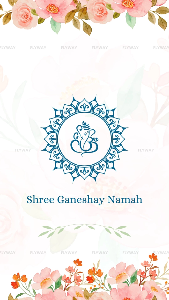 Ganesh symbol with floral background and "Shree Ganeshay Namah" text