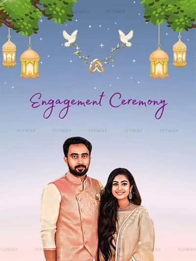 Engagement ceremony couple with floral design and lights
