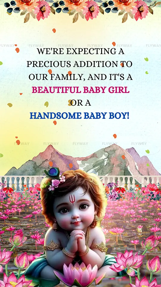 Expecting a baby girl or boy announcement with Krishna