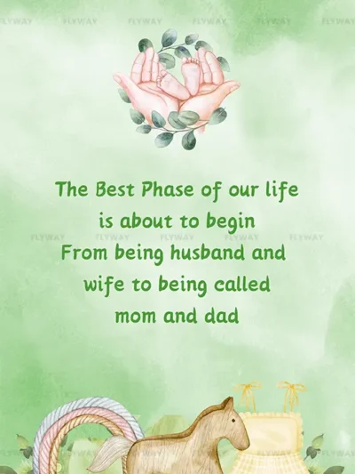 Baby shower phase of life message with baby feet in hands illustration