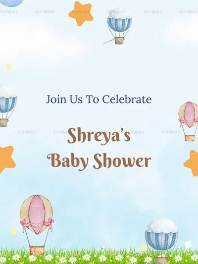 Pastel baby shower invitation card with bear and balloons