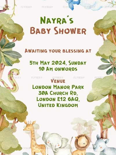 Baby shower invitation for Nayra with date and location
