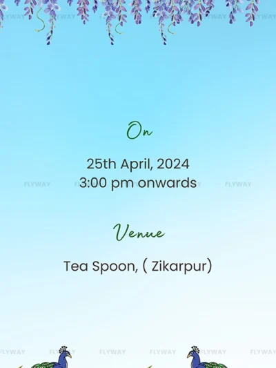 Baby Shower Date and Venue Card with Peacock and Floral Design