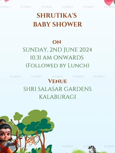 Shrutika baby shower details with floral top border and Lord Ram