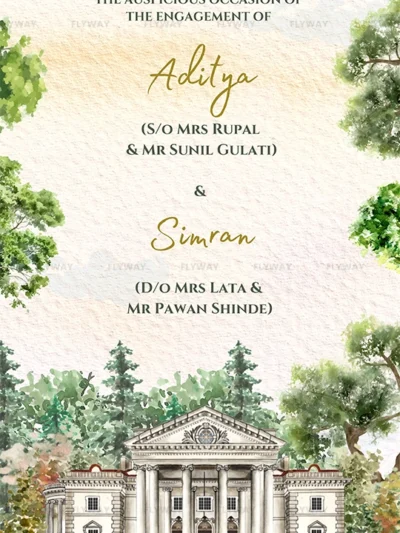 Engagement invitation for Aditya and Simran with family details