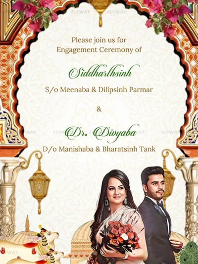 Engagement ceremony invitation for Siddharthsinh and Dr. Divyaba