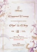 Elegant floral engagement invitation card for Kajal and Chirag with pastel flowers and event details