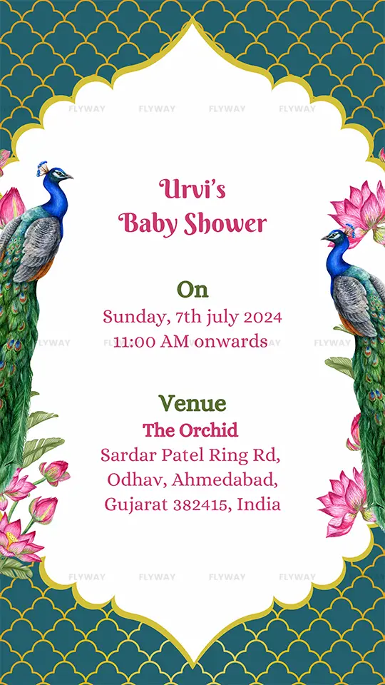 Baby shower event invitation with date, time and location