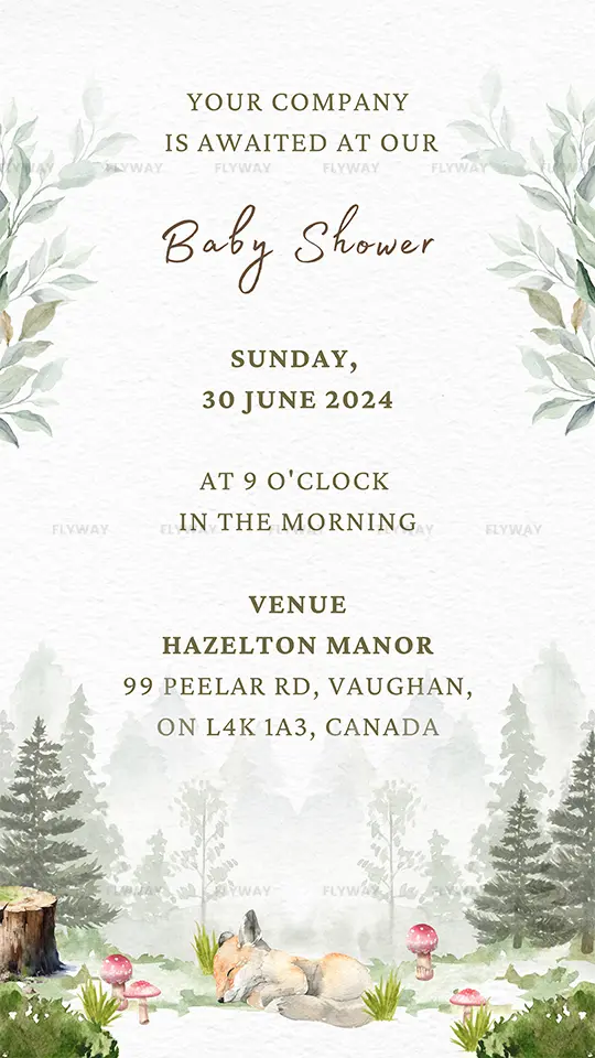 Baby shower invitation with date, time, and venue details