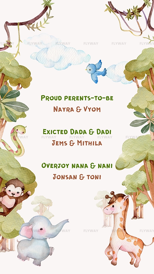 Baby shower card listing family members and grandparents