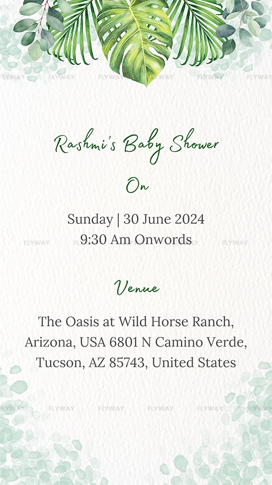 Beautiful baby shower invitation card showcasing parents-to-be Rashmi and Naitik with festive decor