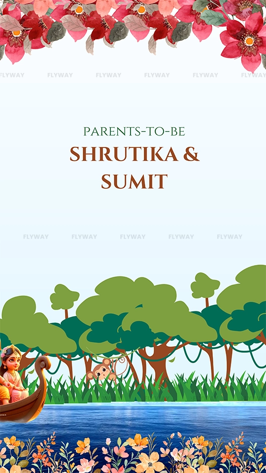 Shrutika and Sumit baby shower card with Lord Ram in a boat