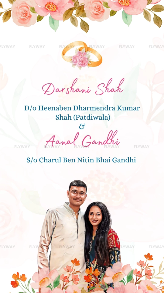 Couple's photo with engagement details