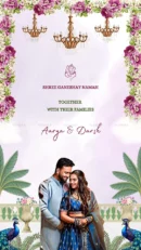 Engagement ceremony design with peacock, flowers, and chandeliers