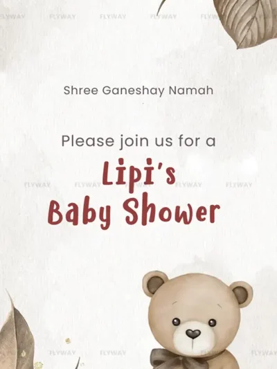 Beige teddy bear themed baby shower invitation