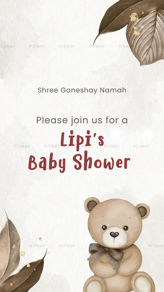 Beige teddy bear themed baby shower invitation