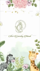 Jungle-themed baby shower invitation with giraffe and zebra