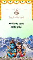 Baby shower invitation with Ram temple and kids illustration