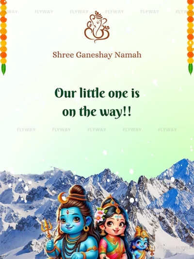 Baby shower invitation with Ram temple and kids illustration