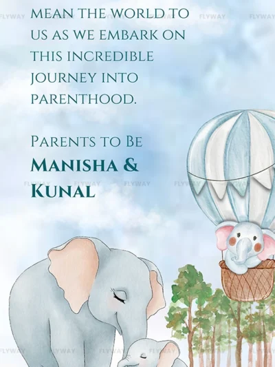 Elephant family baby shower invite for Manisha & Kunal