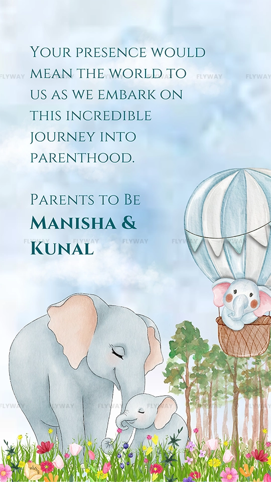 Elephant family baby shower invite for Manisha & Kunal