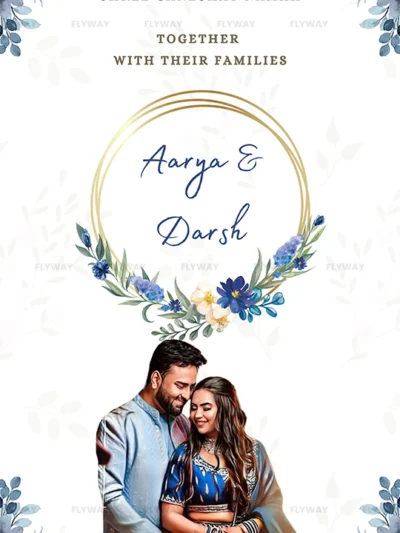 Engagement invitation with Aarya and Darsh and floral design