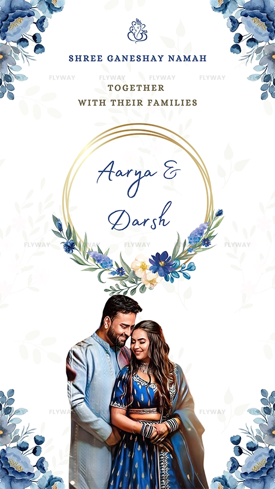 Engagement invitation with Aarya and Darsh and floral design