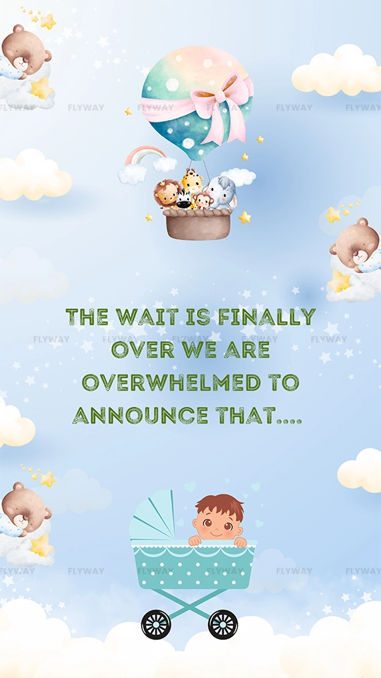 Gender reveal announcement with baby stroller