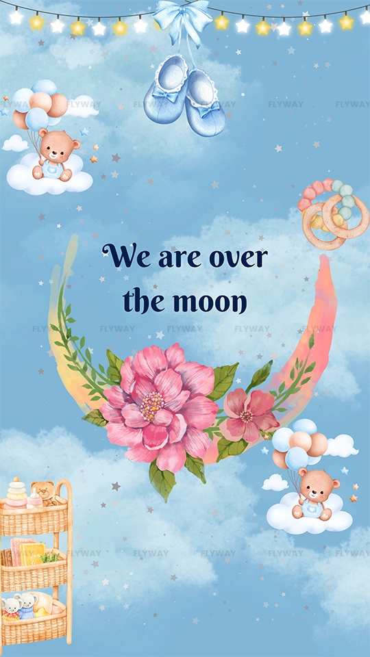 Cute teddy bear with balloons in a blue sky