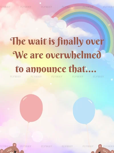 Gender reveal with rainbow, balloons, and a bear