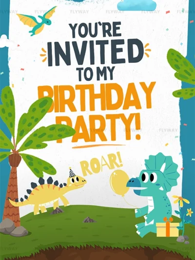Cute dinosaur-themed birthday party invite